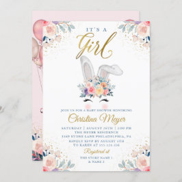 Niedlich Pink Gold Bunny Floral Balloon Babydusche Einladung
