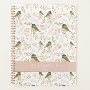 Niedlich Pink Gold Chickade Bird Floral Name Planer