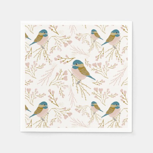 Niedlich Pink Gold Chickade Hearts Floral Serviette (Vorderseite)