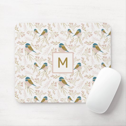 Niedlich Pink Gold Chickadee Herz Blumenanfang Mousepad (Mit Mouse)