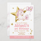 Niedlich Pink Gold Einhorn Girls Einladung zum Geb (Vorne/Hinten)