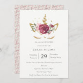 Niedlich Pink Gold Floral Unicorn Kinderdusche ein Dankeskarte (Vorne/Hinten)