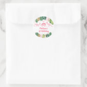 Niedlich Pink & Gold Girl Dinosaurier Geburtstag Runder Aufkleber (Tasche)