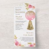 Niedlich Pink Gold Glitzer Ballon Floral Baby Dusc All In One Einladung (Innen Boden)
