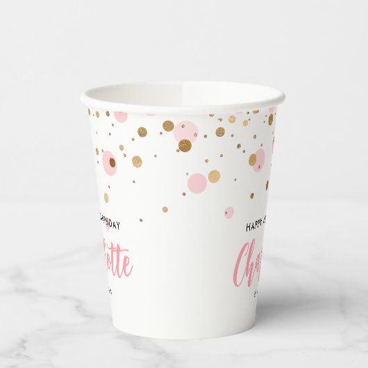 Niedlich Pink Gold Glitzer Confetti Dots Kindergeb Pappbecher (Links)