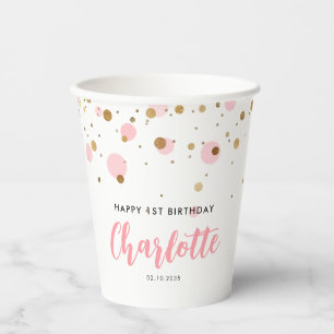 Niedlich Pink Gold Glitzer Confetti Dots Kindergeb Pappbecher