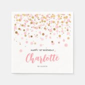 Niedlich Pink Gold Glitzer Confetti Dots Kindergeb Serviette (Vorderseite)