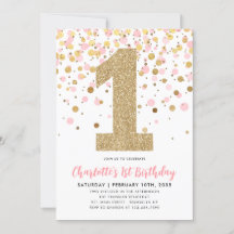 Niedlich Pink Gold Glitzer Confetti Girl 1. Geburt