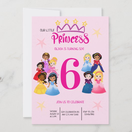 Niedlich Pink Gold Princess Birthday Einladung (Vorderseite)