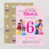 Niedlich Pink Gold Princess Birthday Einladung (Vorne/Hinten)