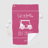 Niedlich Pink Golf Cart Golfer Golfplatz Girly Nie Golfhandtuch (Insitu)