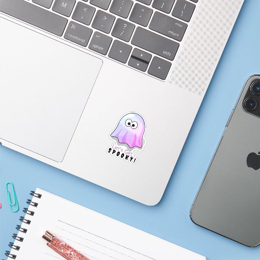Niedlich Pink Google Eyes Ghost: Spooky & Whimsica Aufkleber (Laptop mit iPhone)