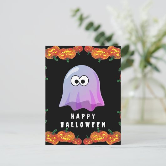 Niedlich Pink Google Eyes Ghost: Spooky & Whimsica Postkarte (Stehend Vorderseite)