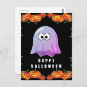 Niedlich Pink Google Eyes Ghost: Spooky & Whimsica Postkarte (Vorne/Hinten)