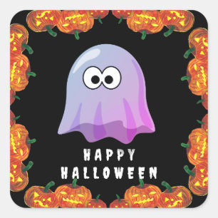 Niedlich Pink Google Eyes Ghost: Spooky & Whimsica Quadratischer Aufkleber