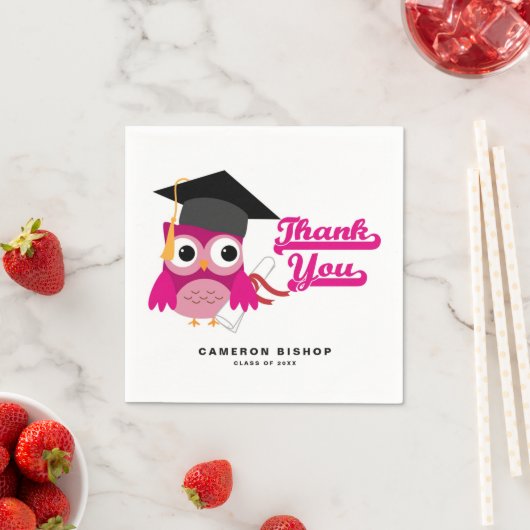 Niedlich Pink Graduate Owl Abschluss Vielen Dank Serviette (Beispiel)