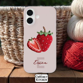 Niedlich Pink Granny Chic Crochet Strawberry Monog iPhone 16 Hülle