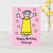 Niedlich Pink Granny Waunny Funny Cartoon Geburtst Karte (Gelbe Blume)