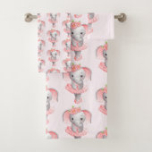 Niedlich Pink & Grau Elephant Ballerina Gemustert Badhandtuch Set (Insitu)
