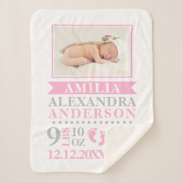 Niedlich Pink Gray Baby Girl Birth Stats FOTO Soft Sherpadecke