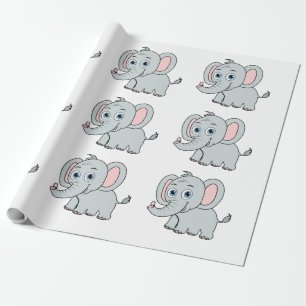 Niedlich Pink & Gray Blue Mit Augen Cartoon Elefan Geschenkpapier
