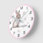 Niedlich Pink Gray Bunny Heath Wall Clock Runde Wanduhr (Winkel)
