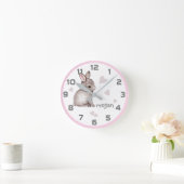 Niedlich Pink Gray Bunny Heath Wall Clock Runde Wanduhr (Zuhause)