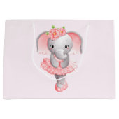 Niedlich Pink & Gray Elephant Ballerina Große Geschenktüte (Vorderseite)