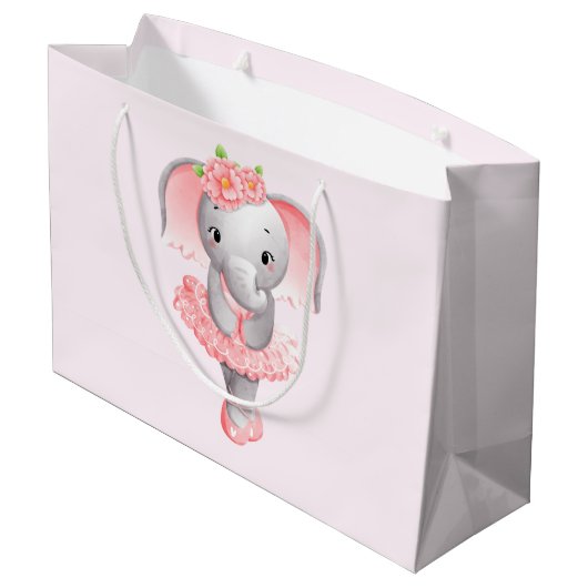 Niedlich Pink & Gray Elephant Ballerina Große Geschenktüte (Rückseite Schrägansicht)