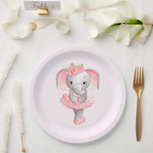 Niedlich Pink & Gray Elephant Ballerina Pappteller (Hochzeit)