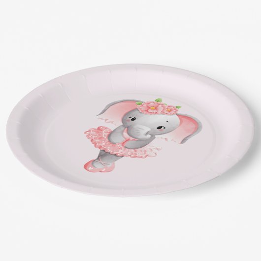Niedlich Pink & Gray Elephant Ballerina Pappteller (Schrägansicht)