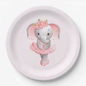 Niedlich Pink & Gray Elephant Ballerina Pappteller (Vorderseite)