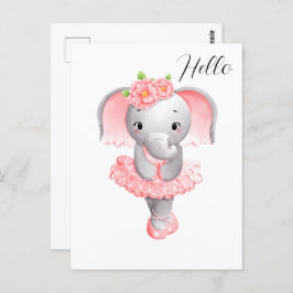 Niedlich Pink & Gray Elephant Ballerina Postkarte