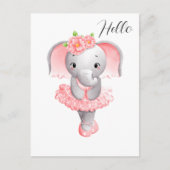Niedlich Pink & Gray Elephant Ballerina Postkarte (Vorderseite)