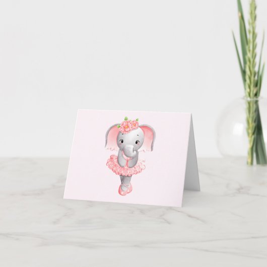 Niedlich Pink & Gray Elephant Ballerina Vielen Dan Dankeskarte (Vorderseite)