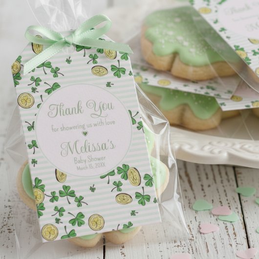 Niedlich Pink Green Clovers & Lucky Coins Vielen D Geschenkanhänger