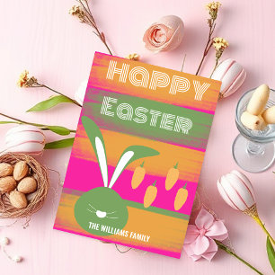 Niedlich Pink Green Happy Ostersonne und Karotten Feiertagskarte