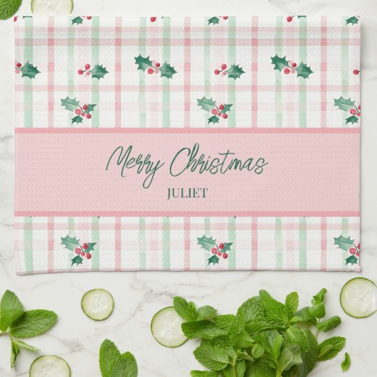 Niedlich Pink Green Retro Weihnachten Geschirrtuch (Gefaltet)