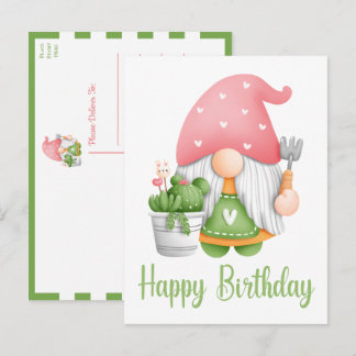 Niedlich Pink Green Watercolor Cartoon Geburtstag Postkarte