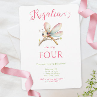 Niedlich Pink Green Watercolor Dragonfly Girl Gebu Einladung