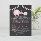 Niedlich Pink Grey Elephant Baby Dusche Einladung (Stehend Vorderseite)