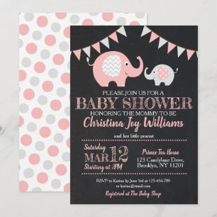 Niedlich Pink Grey Elephant Baby Dusche Einladung