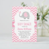 Niedlich Pink Grey Elephant Girl Babydusche Einladung (Stehend Vorderseite)