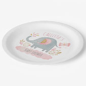 Niedlich Pink Grey Elephant Girl Babydusche Pappteller (Schrägansicht)