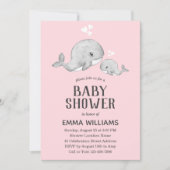 Niedlich Pink Grey Whale Kinderdusche Einladung - (Vorderseite)