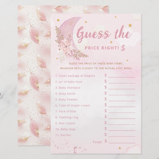 Niedlich Pink Guess the Price Baby Shower Game (Vorne/Hinten)