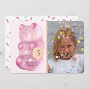 Niedlich Pink Gummy Bear Sweet Candy Foto Geburtst Einladung