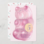 Niedlich Pink Gummy Bear Sweet Girl Candy Geburtst Einladung (Vorne/Hinten)