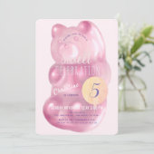 Niedlich Pink Gummy Bear Sweet Girl Candy Geburtst Einladung (Stehend Vorderseite)