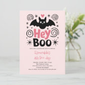 Niedlich Pink Halloween Boo Bat Geburtstag Einladung (Stehend Vorderseite)